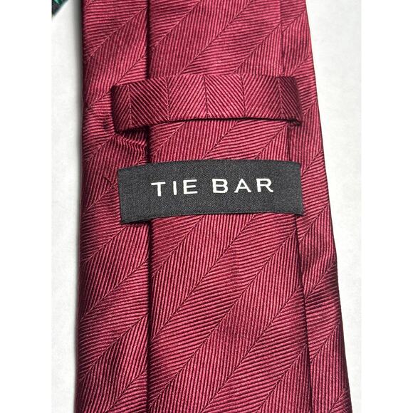 Tie Bar Herringbone Wish Burgundy Maroon Traditional Tie - Picture 2 of 5